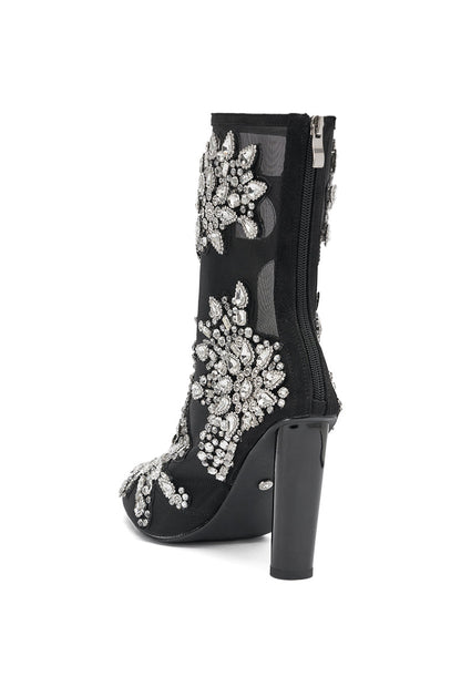 AKIRA GOLD GRANDEUR BLACK EMBELLISHED COCKTAIL BOOTIE