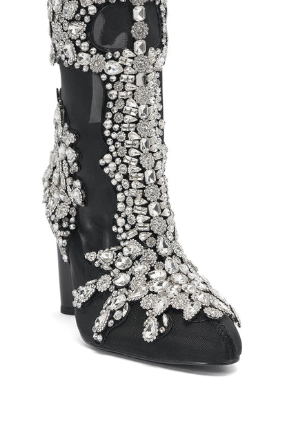 AKIRA GOLD GRANDEUR BLACK EMBELLISHED COCKTAIL BOOTIE