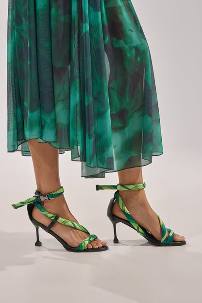 AKIRA GOLD ABSTRACT PRINT PU STILETTO SANDAL
