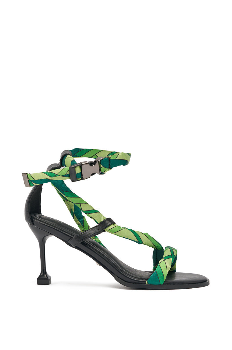 AKIRA GOLD ABSTRACT PRINT PU STILETTO SANDAL