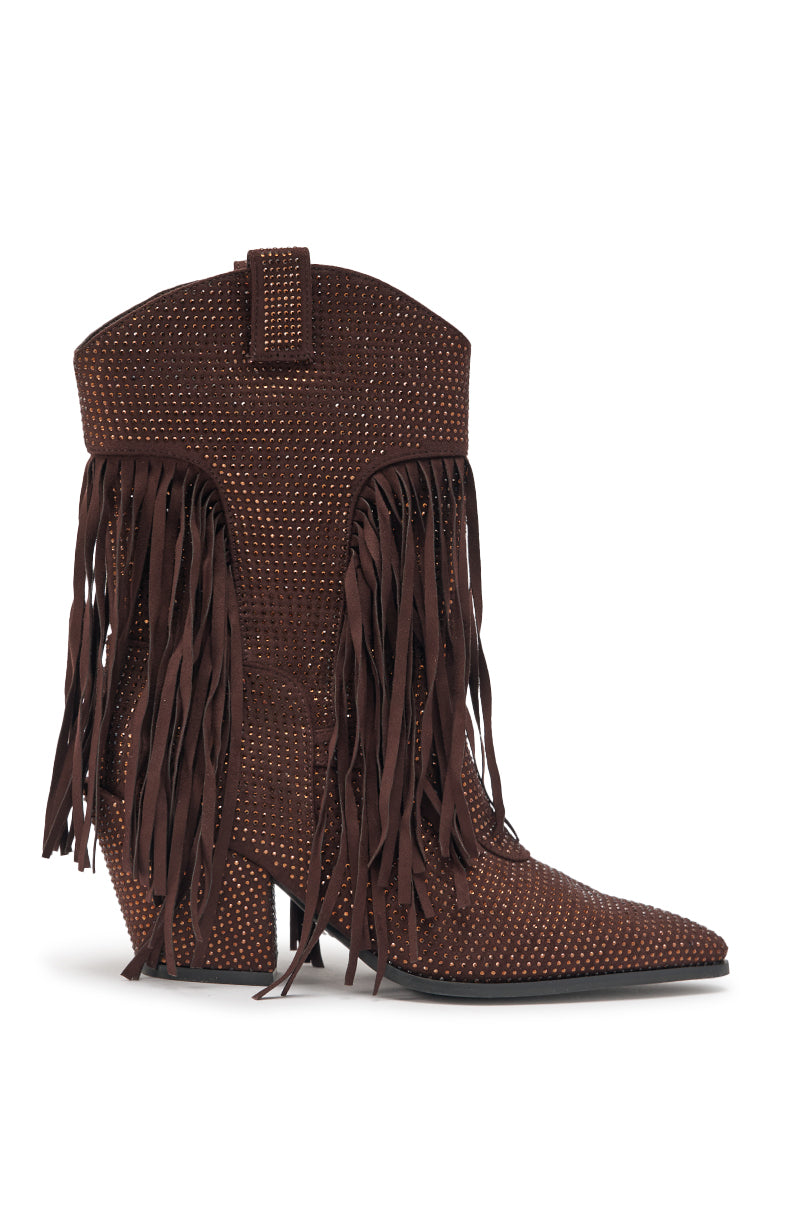AKIRA GOLD GREIANA BROWN RHINESTONE WESTERN BOOTIE