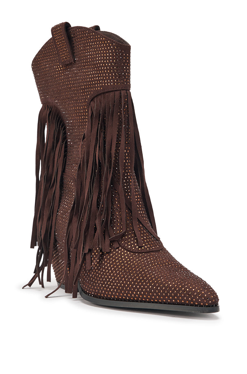 AKIRA GOLD GREIANA BROWN RHINESTONE WESTERN BOOTIE