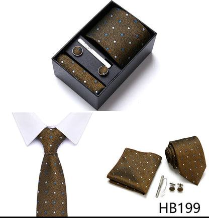 Jacquard Fashion Brand Tie Pocket Squares Set For Men Tie Handkerchief  Cufflink Necktie Gift Box Fit Wedding Holiday Workplace