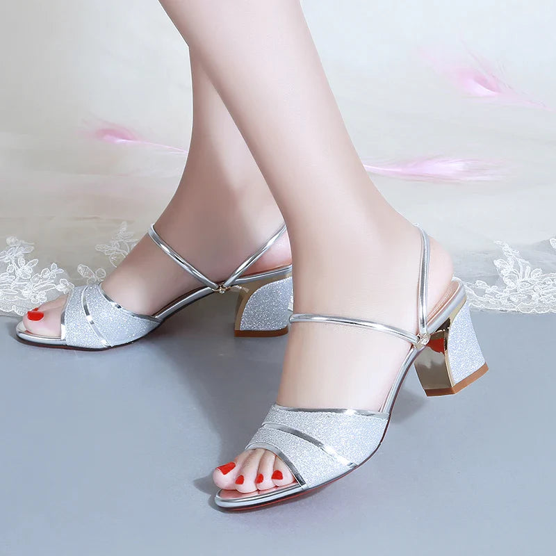 2024 New fashion Women's sandals Word Buckle  High Heels Summer New Fish Mouth Sexy Sandals Women's Shoes Gold