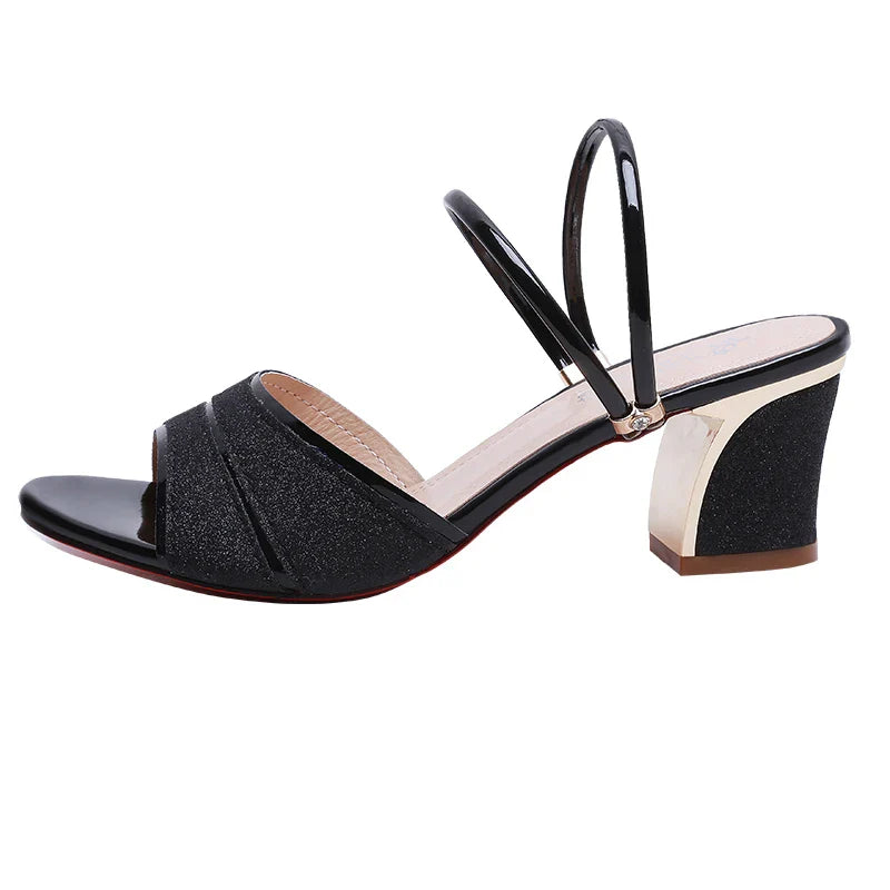 2024 New fashion Women's sandals Word Buckle  High Heels Summer New Fish Mouth Sexy Sandals Women's Shoes Gold