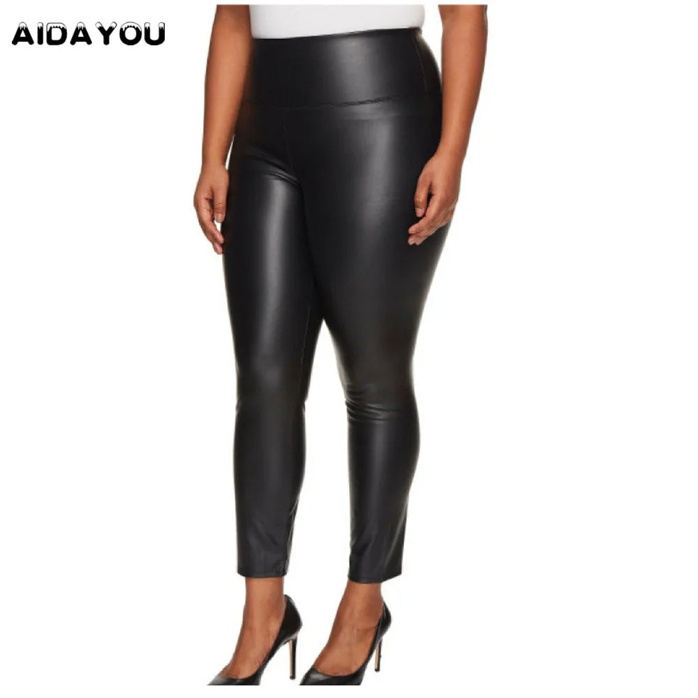 Faux Leather Plus Size Leggings for Women Big Size 5XL 6XL 7XL Black  Girls Spandex Clothing Pleather PU Leggings