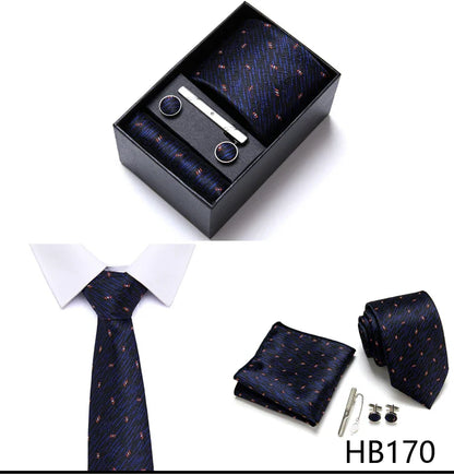 Jacquard Fashion Brand Tie Pocket Squares Set For Men Tie Handkerchief  Cufflink Necktie Gift Box Fit Wedding Holiday Workplace