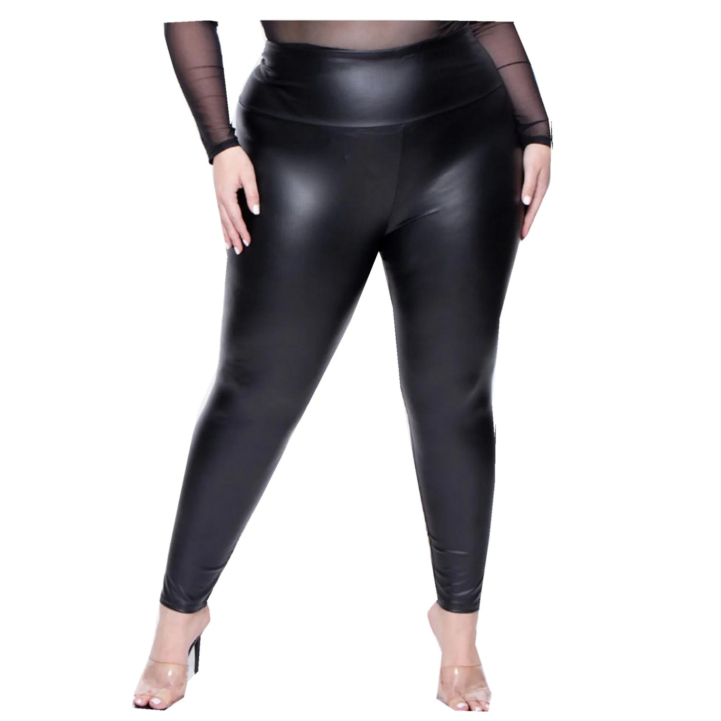Faux Leather Plus Size Leggings for Women Big Size 5XL 6XL 7XL Black  Girls Spandex Clothing Pleather PU Leggings