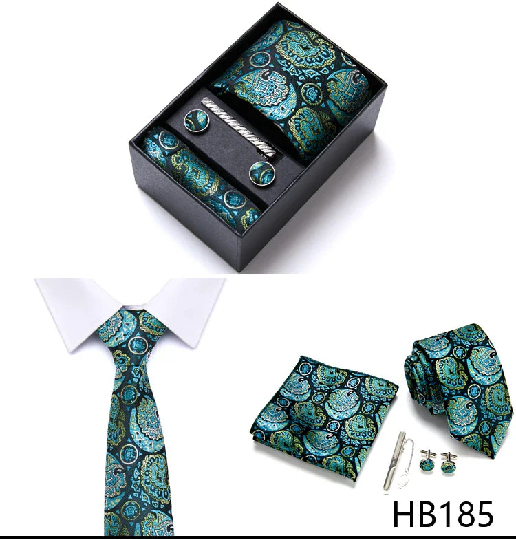 Jacquard Fashion Brand Tie Pocket Squares Set For Men Tie Handkerchief  Cufflink Necktie Gift Box Fit Wedding Holiday Workplace