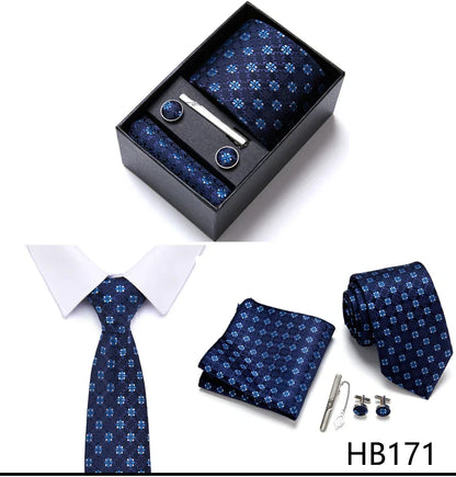 Jacquard Fashion Brand Tie Pocket Squares Set For Men Tie Handkerchief  Cufflink Necktie Gift Box Fit Wedding Holiday Workplace
