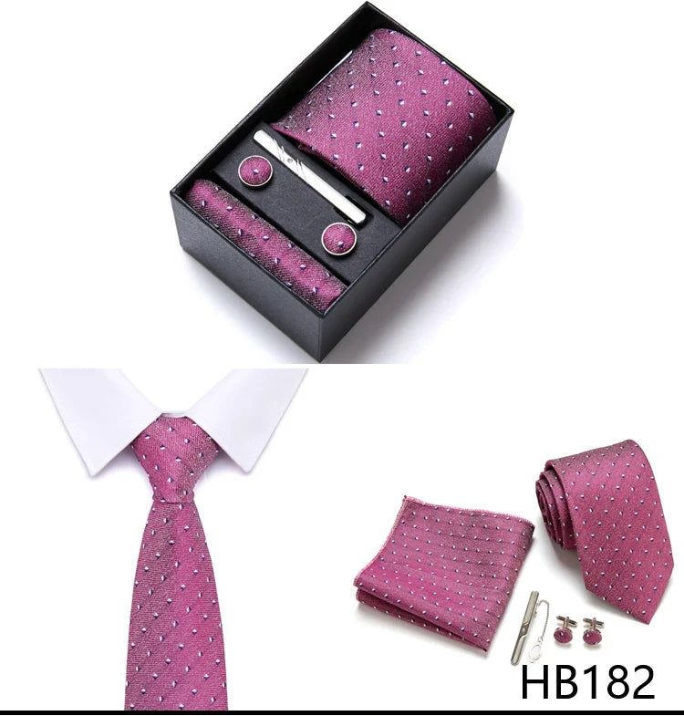 Jacquard Fashion Brand Tie Pocket Squares Set For Men Tie Handkerchief  Cufflink Necktie Gift Box Fit Wedding Holiday Workplace