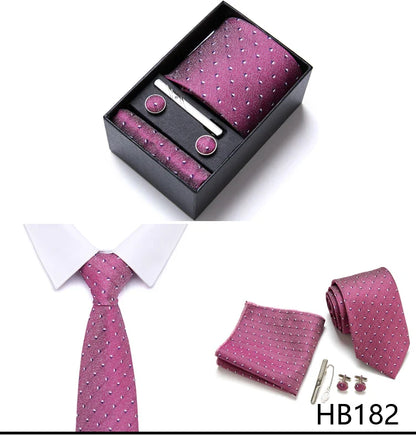 Jacquard Fashion Brand Tie Pocket Squares Set For Men Tie Handkerchief  Cufflink Necktie Gift Box Fit Wedding Holiday Workplace