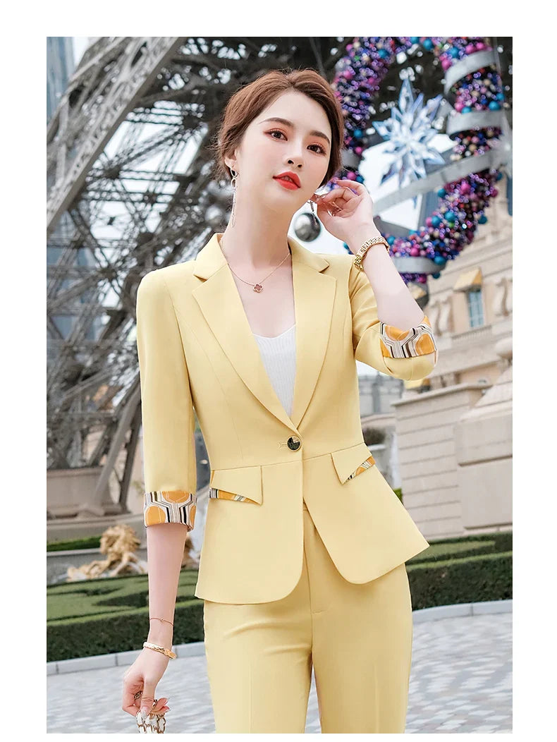 Naviu New Fashion Summer Temperament Slim Suits Women Business Formal Half Sleeve Blazer And Pants Office Ladies Work Wear