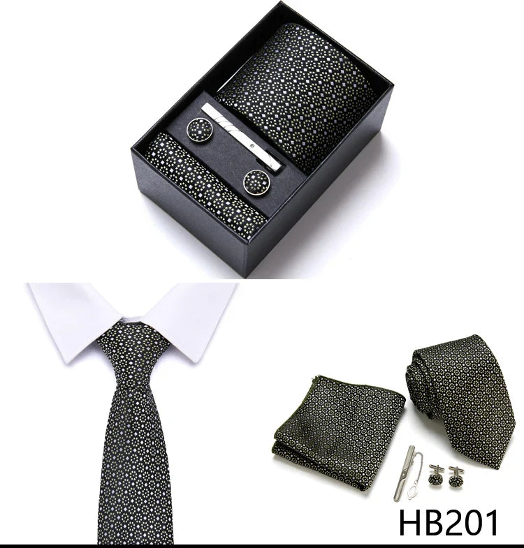 Jacquard Fashion Brand Tie Pocket Squares Set For Men Tie Handkerchief  Cufflink Necktie Gift Box Fit Wedding Holiday Workplace