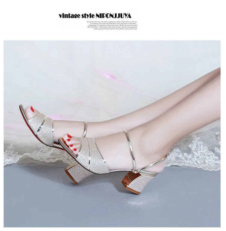 2024 New fashion Women's sandals Word Buckle  High Heels Summer New Fish Mouth Sexy Sandals Women's Shoes Gold