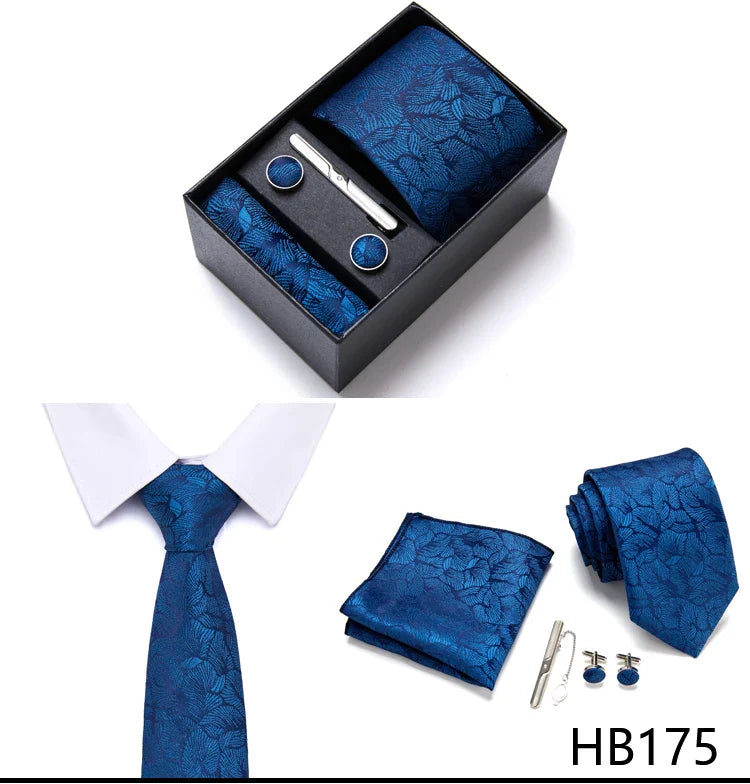 Jacquard Fashion Brand Tie Pocket Squares Set For Men Tie Handkerchief  Cufflink Necktie Gift Box Fit Wedding Holiday Workplace