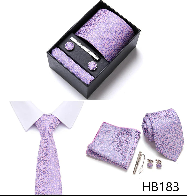 Jacquard Fashion Brand Tie Pocket Squares Set For Men Tie Handkerchief  Cufflink Necktie Gift Box Fit Wedding Holiday Workplace