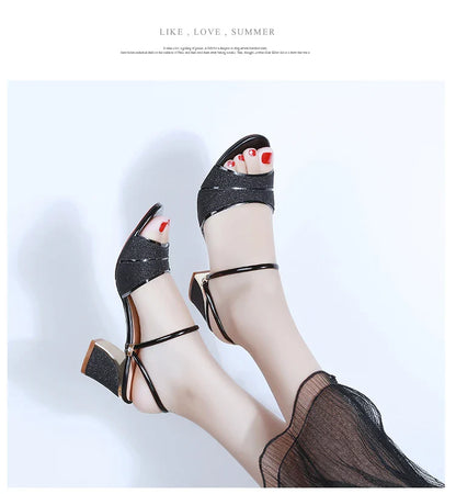 2024 New fashion Women's sandals Word Buckle  High Heels Summer New Fish Mouth Sexy Sandals Women's Shoes Gold