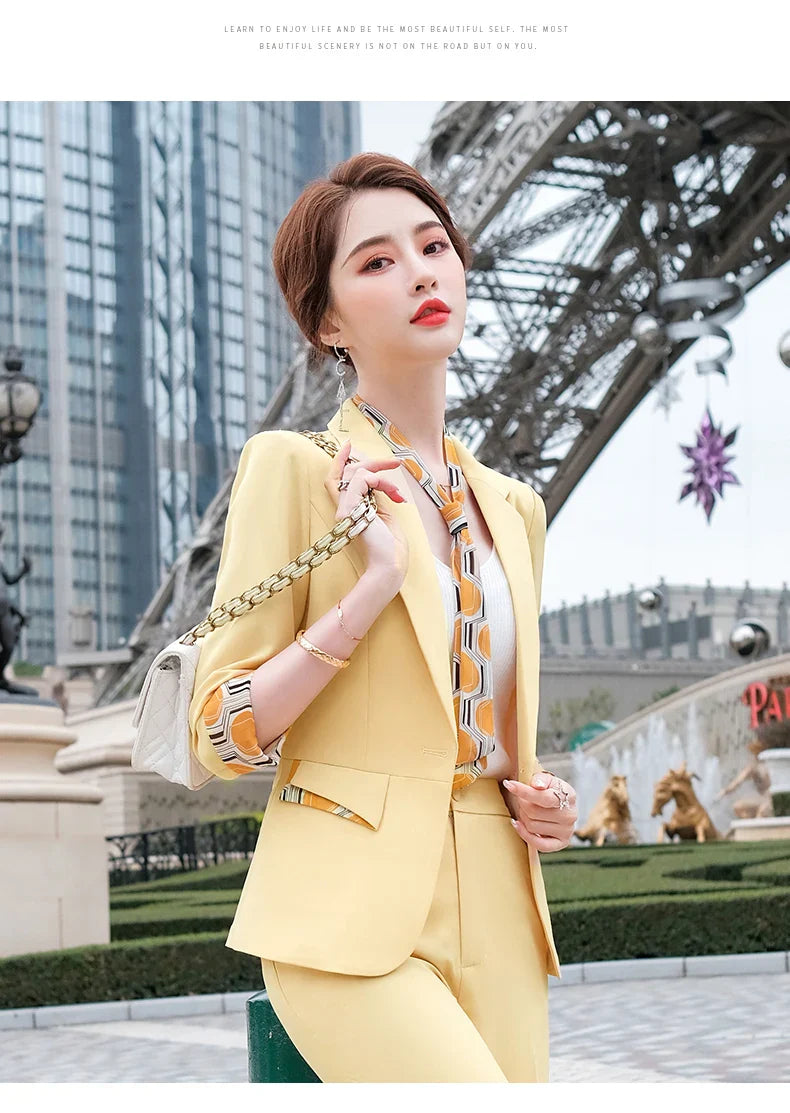 Naviu New Fashion Summer Temperament Slim Suits Women Business Formal Half Sleeve Blazer And Pants Office Ladies Work Wear