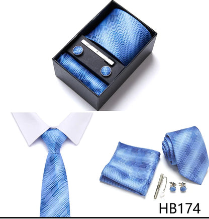 Jacquard Fashion Brand Tie Pocket Squares Set For Men Tie Handkerchief  Cufflink Necktie Gift Box Fit Wedding Holiday Workplace