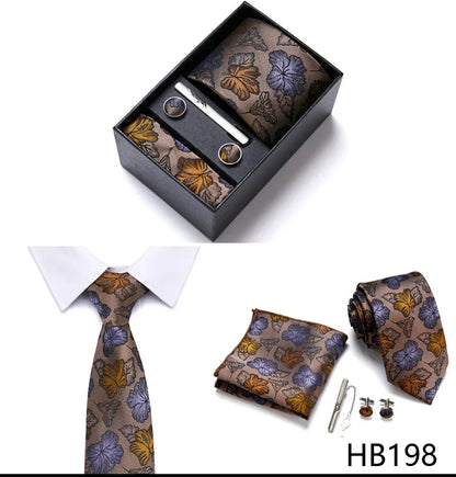 Jacquard Fashion Brand Tie Pocket Squares Set For Men Tie Handkerchief  Cufflink Necktie Gift Box Fit Wedding Holiday Workplace