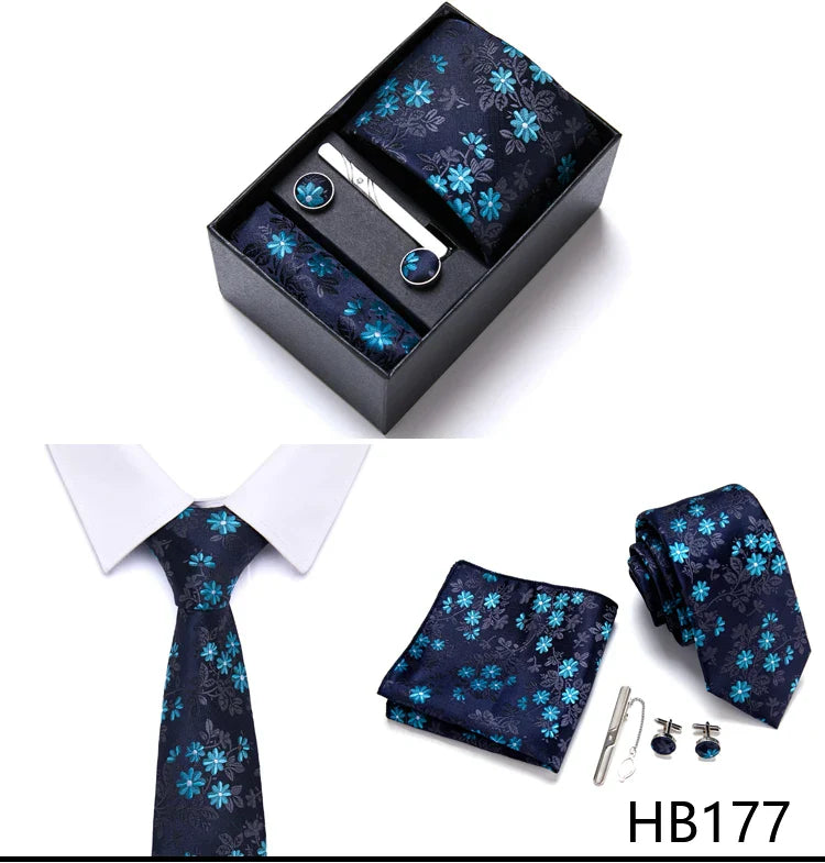 Jacquard Fashion Brand Tie Pocket Squares Set For Men Tie Handkerchief  Cufflink Necktie Gift Box Fit Wedding Holiday Workplace
