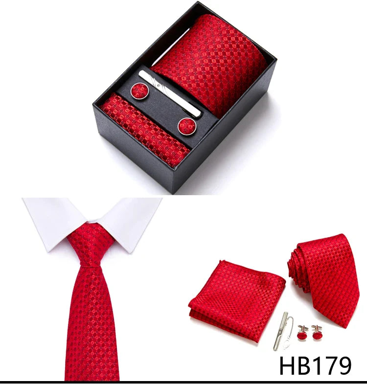 Jacquard Fashion Brand Tie Pocket Squares Set For Men Tie Handkerchief  Cufflink Necktie Gift Box Fit Wedding Holiday Workplace