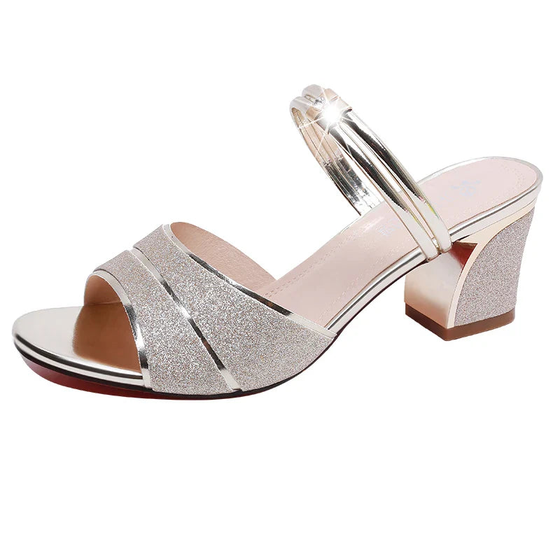 2024 New fashion Women's sandals Word Buckle  High Heels Summer New Fish Mouth Sexy Sandals Women's Shoes Gold