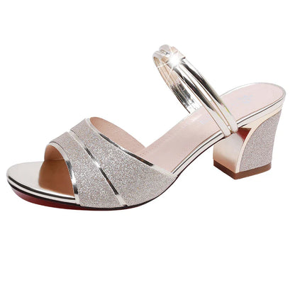 2024 New fashion Women's sandals Word Buckle  High Heels Summer New Fish Mouth Sexy Sandals Women's Shoes Gold