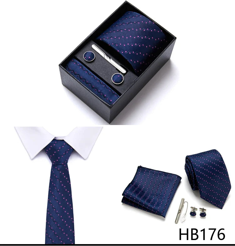 Jacquard Fashion Brand Tie Pocket Squares Set For Men Tie Handkerchief  Cufflink Necktie Gift Box Fit Wedding Holiday Workplace