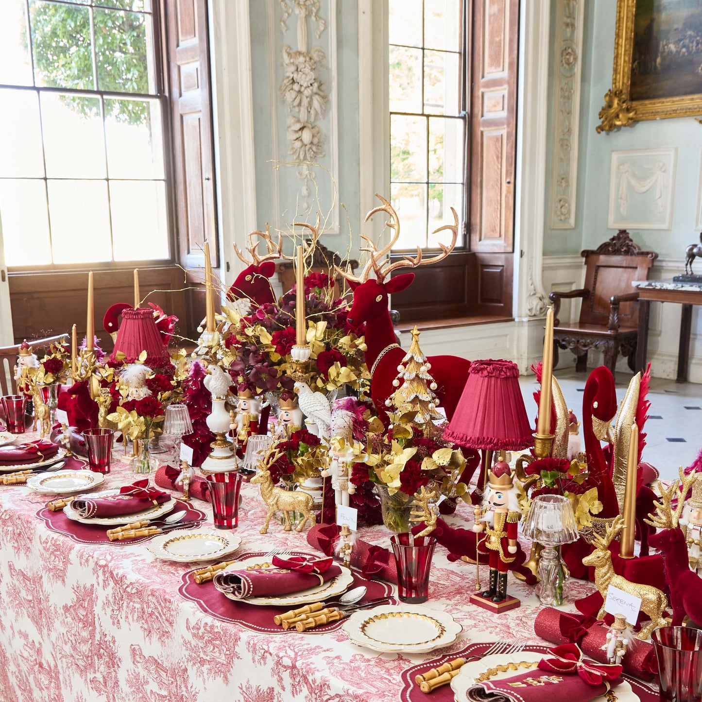 Red Gold Trimmed Velvet Napkin Bows (Set of 4)