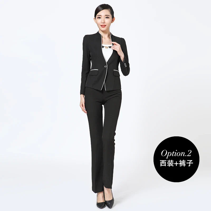 Naviu New Winter Two Pieces Set Slim Work Wear Women Fashion Formal Blazer and Trousers Office Business Suit
