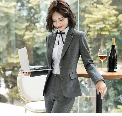 NAVIU New Fashion 2 Pieces Set Women Pant Suit Slim Work Wear Office Ladies Long Sleeve Blazer and Trousers Outfits