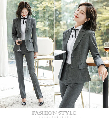 NAVIU New Fashion 2 Pieces Set Women Pant Suit Slim Work Wear Office Ladies Long Sleeve Blazer and Trousers Outfits