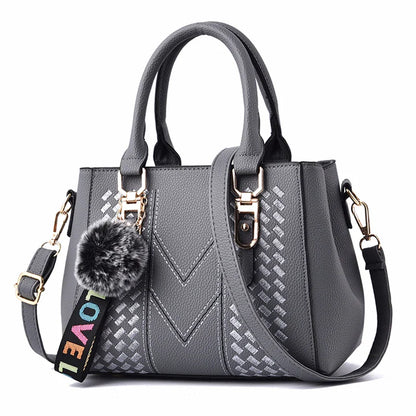 Embroidery Messenger Bags Women Leather Handbags Bags for Women Sac a Main Ladies hair ball Hand Bag