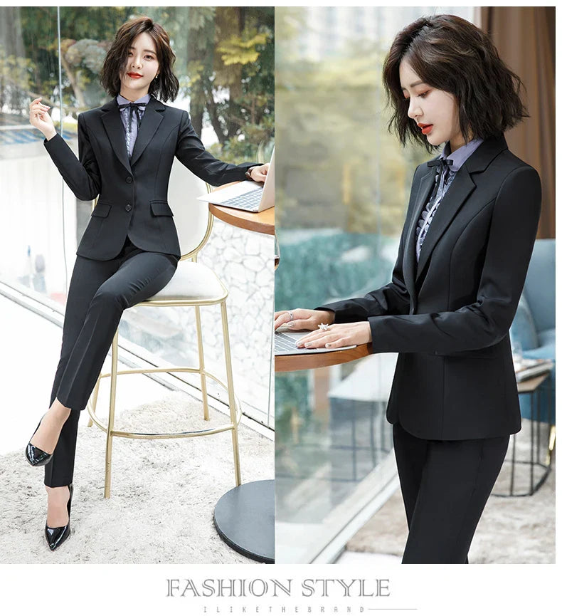 NAVIU New Fashion 2 Pieces Set Women Pant Suit Slim Work Wear Office Ladies Long Sleeve Blazer and Trousers Outfits