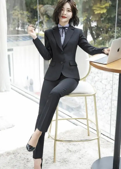 NAVIU New Fashion 2 Pieces Set Women Pant Suit Slim Work Wear Office Ladies Long Sleeve Blazer and Trousers Outfits
