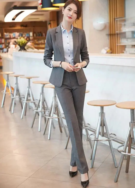 Naviu New Fashion Women Pant Suit Formal Business Slim Blazer and Trouser Set Office Ladies Uniform Work Wear