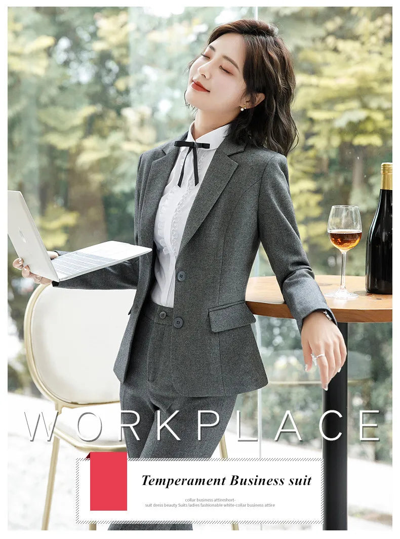 NAVIU New Fashion 2 Pieces Set Women Pant Suit Slim Work Wear Office Ladies Long Sleeve Blazer and Trousers Outfits