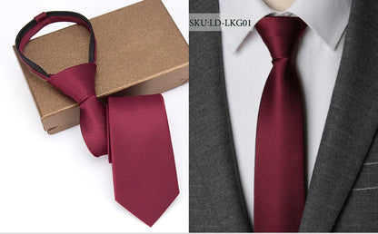 Men Necktie Zipper Lazy Tie Fashion Solid 6cm Ties Business for Man Gravatas Handkerchief Bowtie Mens Wedding Shirt Accessories