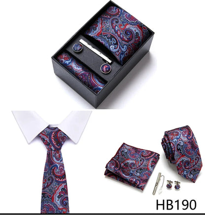 Jacquard Fashion Brand Tie Pocket Squares Set For Men Tie Handkerchief  Cufflink Necktie Gift Box Fit Wedding Holiday Workplace