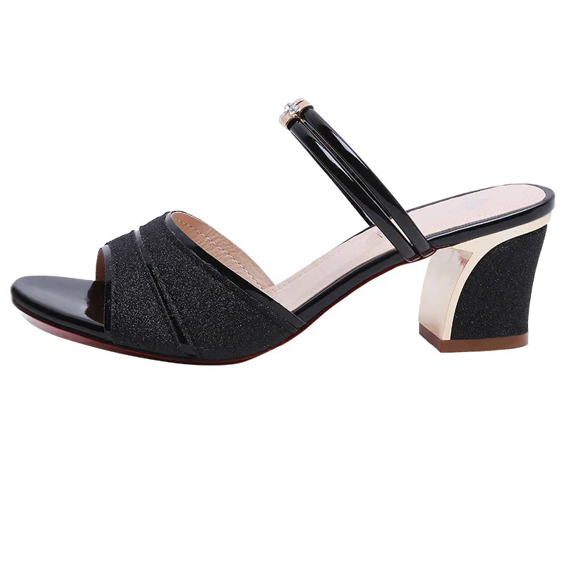 2024 New fashion Women's sandals Word Buckle  High Heels Summer New Fish Mouth Sexy Sandals Women's Shoes Gold