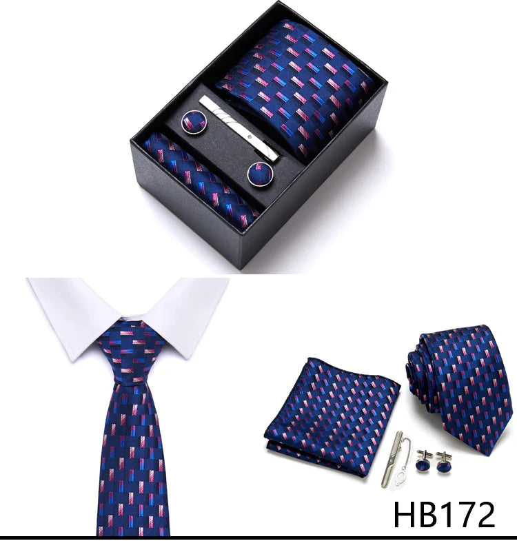 Jacquard Fashion Brand Tie Pocket Squares Set For Men Tie Handkerchief  Cufflink Necktie Gift Box Fit Wedding Holiday Workplace