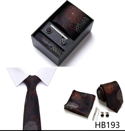 Jacquard Fashion Brand Tie Pocket Squares Set For Men Tie Handkerchief  Cufflink Necktie Gift Box Fit Wedding Holiday Workplace