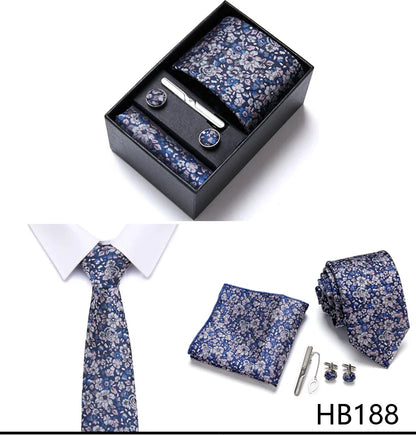Jacquard Fashion Brand Tie Pocket Squares Set For Men Tie Handkerchief  Cufflink Necktie Gift Box Fit Wedding Holiday Workplace