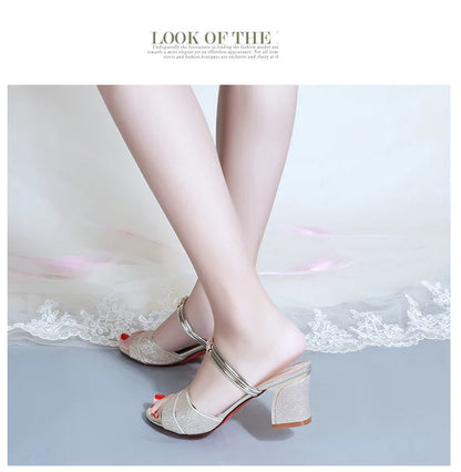 2024 New fashion Women's sandals Word Buckle  High Heels Summer New Fish Mouth Sexy Sandals Women's Shoes Gold