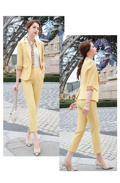 Naviu New Fashion Summer Temperament Slim Suits Women Business Formal Half Sleeve Blazer And Pants Office Ladies Work Wear