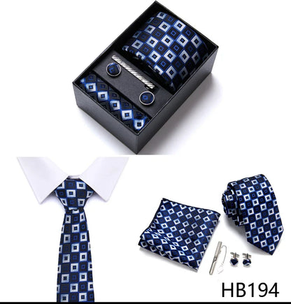 Jacquard Fashion Brand Tie Pocket Squares Set For Men Tie Handkerchief  Cufflink Necktie Gift Box Fit Wedding Holiday Workplace