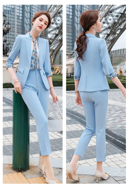 Naviu New Fashion Summer Temperament Slim Suits Women Business Formal Half Sleeve Blazer And Pants Office Ladies Work Wear