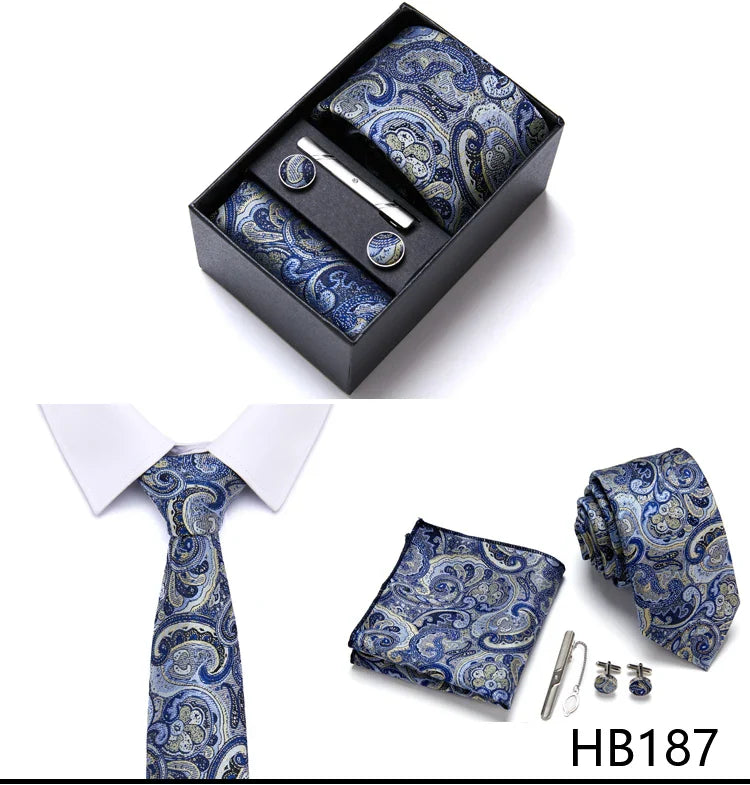 Jacquard Fashion Brand Tie Pocket Squares Set For Men Tie Handkerchief  Cufflink Necktie Gift Box Fit Wedding Holiday Workplace